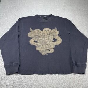 Marc Ecko Cut & Sew Thermal Shirt Mens XL Gray Snake Waffle Knit Long Sleeve